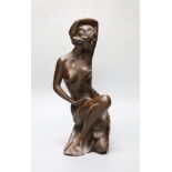 A brown lacquered bronze figure of a lady 30cm