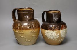 A Doulton Lambeth for John Mortlock & Co. commemorative stoneware jug and another stoneware jug