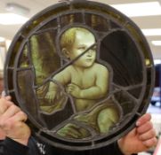 A Victorian stained glass baby Jesus roundel, 43cm