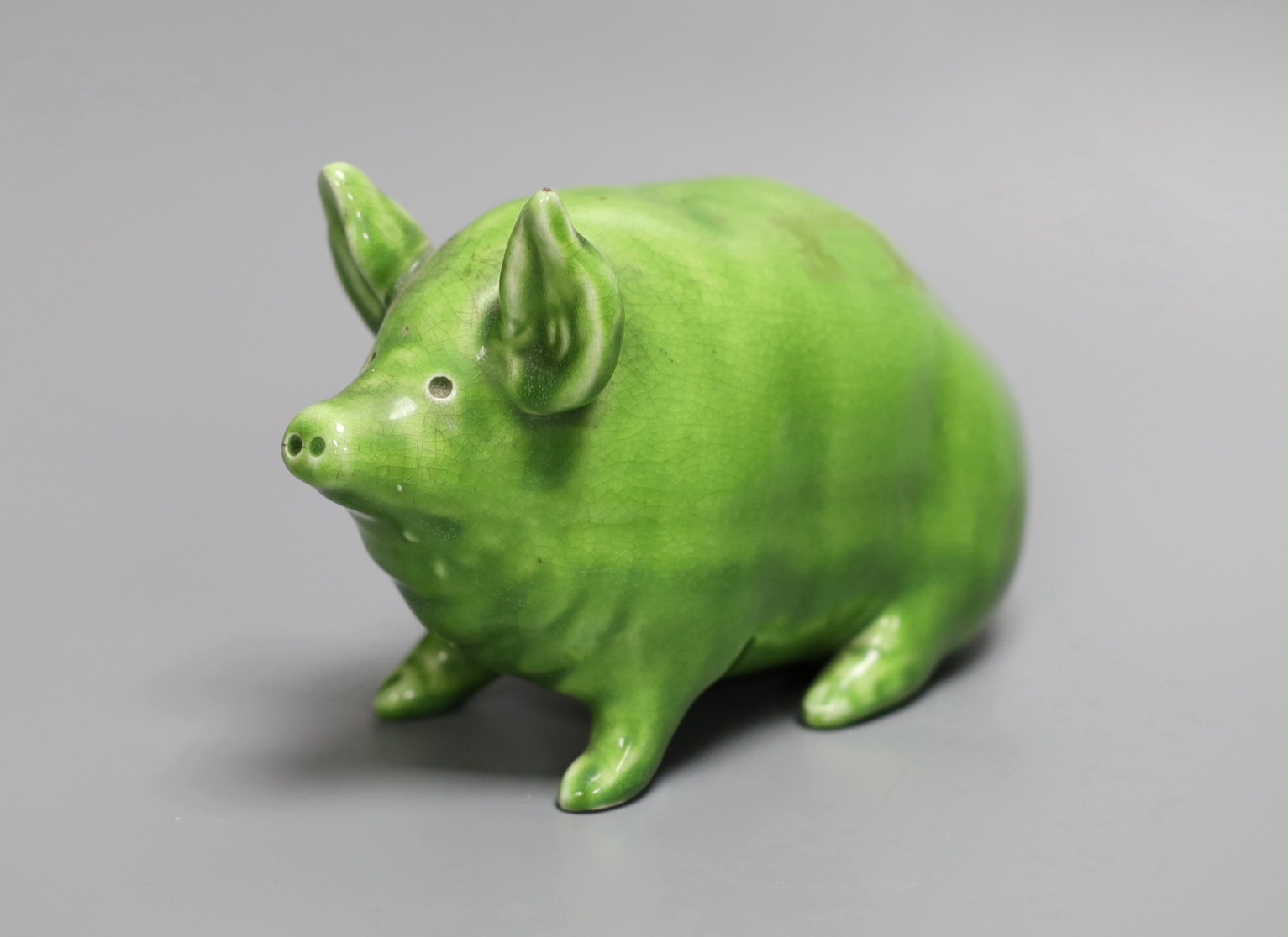 A Wemyss ware pig, decorated in lime green glaze and impressed to the base Wemyss ware RH & S, for - Image 2 of 4