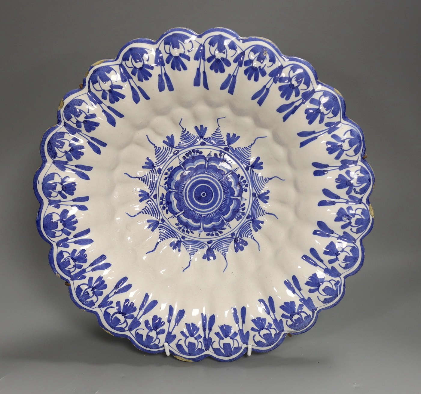 A Delft blue and white lobed dish, late 17th century, 33cm