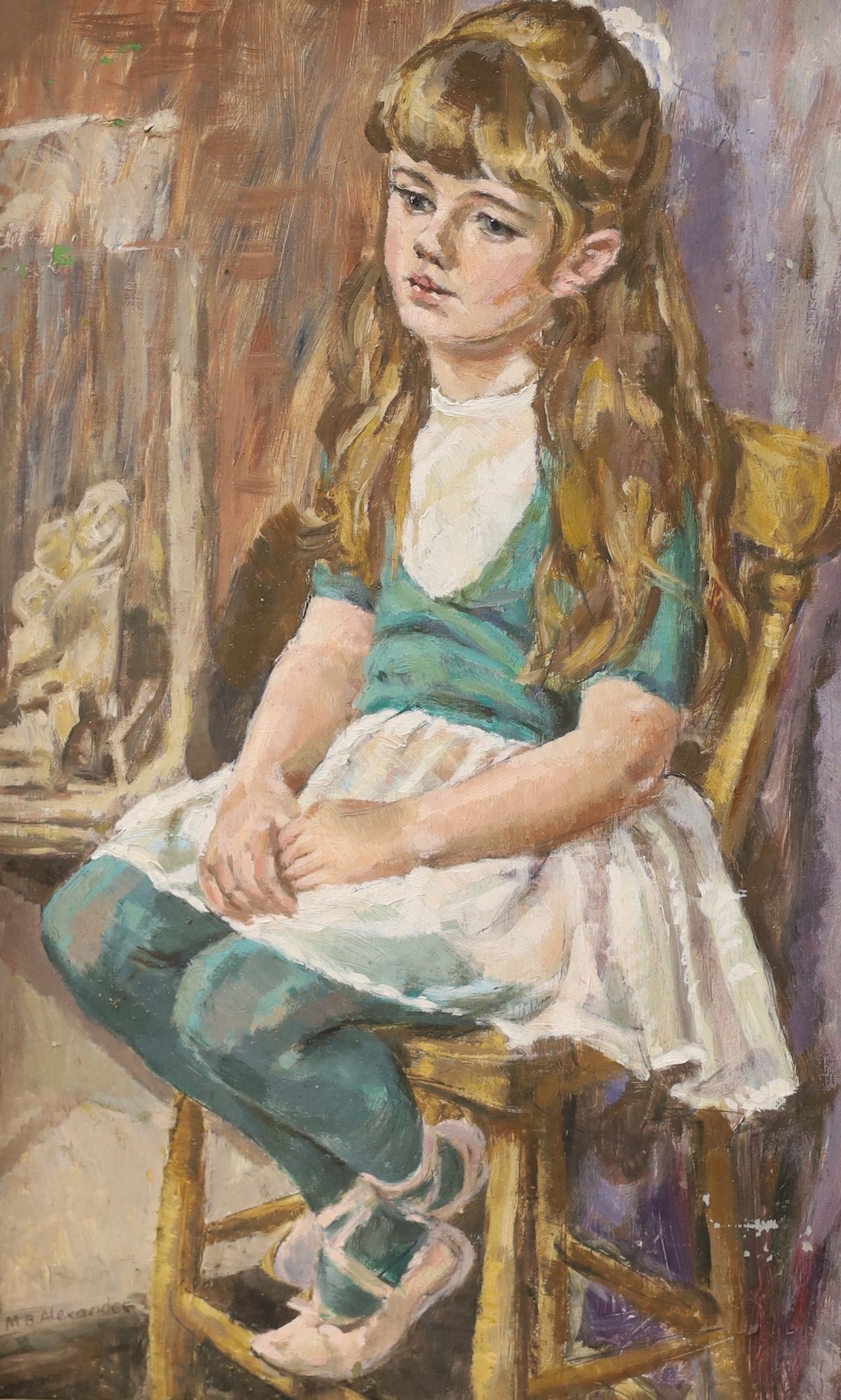 Margery B. Alexander, oil on canvas, 'The Youngest Ballerina', signed, 42 x 25cm