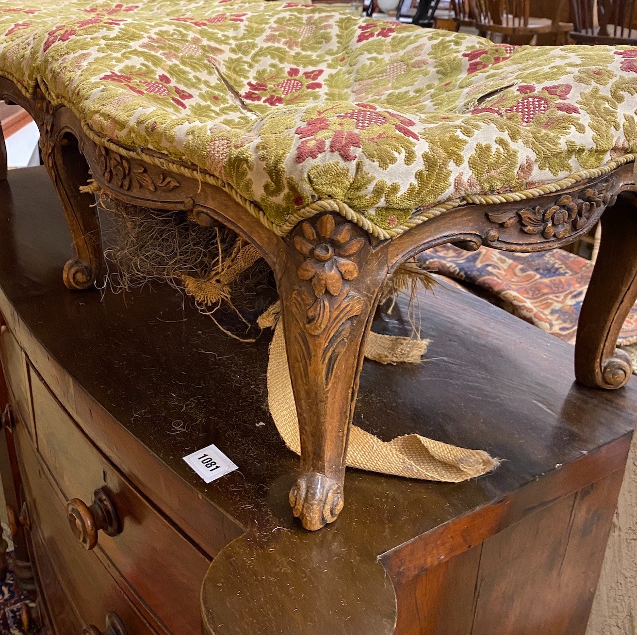 A 19th century French carved beech serpentine footstool, length 108cm - Image 2 of 3