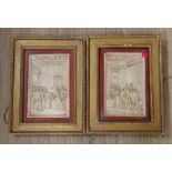 Two framed plaster reliefs,19cms wide x 29 cms high,