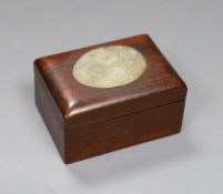 A Chinese hardwood and bowenite jade mounted box,9.5cms wide x 5cms high,