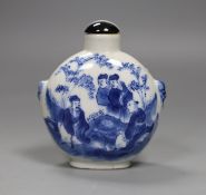 A large Chinese blue and white ‘scholars’ snuff bottle, 19th century, 9 cm high excluding later