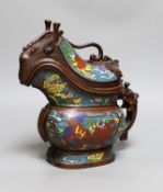 A Japanese champleve enamel and bronze archaistic vessel,26cms high,