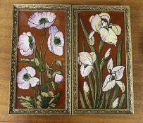 A pair of late 19th century Aesthetic pottery tile panels, 33 x 18cm