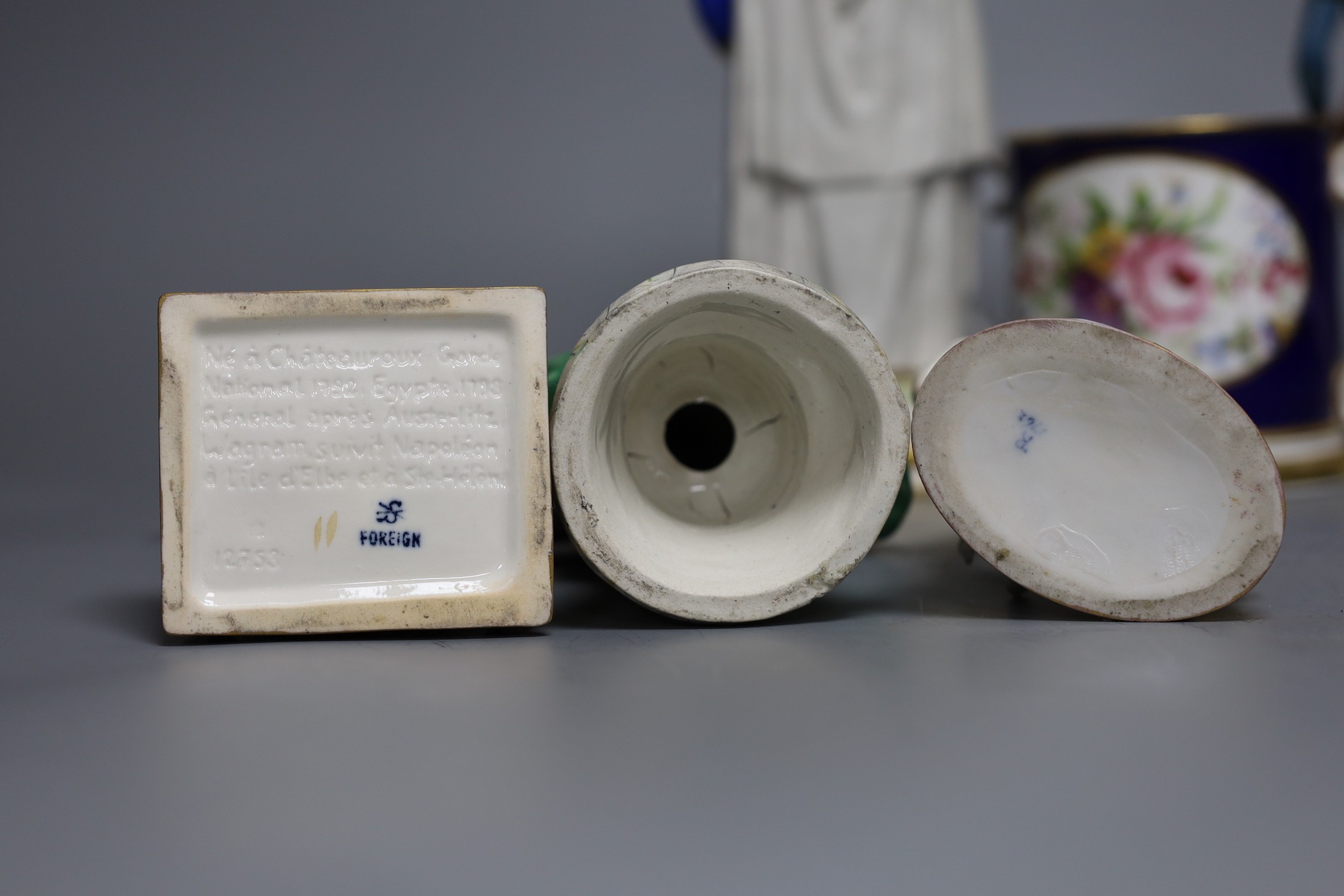 A Staffordshire bust inscribed Locke and three military figures, a two handled tankard and a - Image 3 of 4