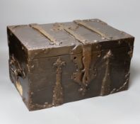 A French Louis XIV “Coffer Fort” kingwood and ironbound strong box, c.1700, 39 cms wide x 22 cms