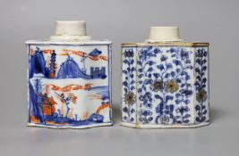 Two 18th century Chinese export porcelain tea cannisters, 10 cms high,
