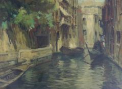 EW (Believed to be by Edward Wesson), oil on canvas, Venetian canal scene, initialled, 32 x 44cm