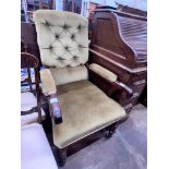 An early Victorian mahogany upholstered open armchair, width 60cm, depth 74cm, height 104cm