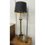 A brass Corinthian column standard lamp with ship propeller base, height including shade 92cm