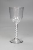 An opaque airtwist stem goblet, 18th century,19cms high,