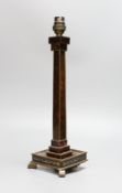 A Boulle work electric table lamp base, 32 cms high,