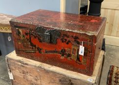 A Chinese scarlet lacquer box, length 70cm, depth 43cm, height 34cm