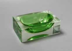 A Murano green glass oblong dish,12.5cms wide x 4cms high,