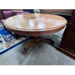 A Victorian circular mahogany tilt top breakfast table, diameter 120cm, height 74cm