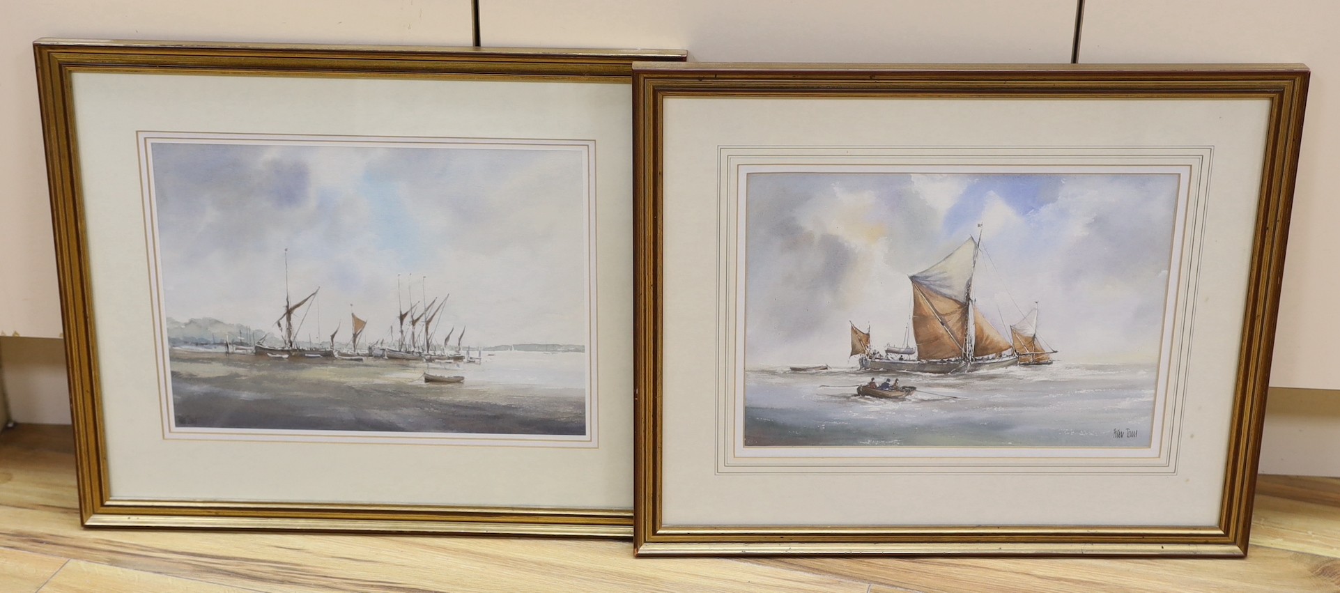 Peter Toms (b.1940), two watercolours, 'The Foreshore Pin Mill' and 'Passing By', signed, 25 x 36cm