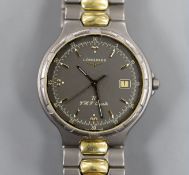 A gentleman's modern steel? and gold plated Longines TI VHP Quartz wristwatch, with box and some