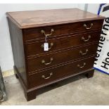 A small George III mahogany chest of four long drawers, width 92cm, depth 51cm, height 80cm