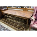 A rectangular French style oak kitchen table from a factory in France, length 204cm, depth 85cm,