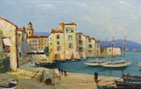 Godwin Bennett (1888-1950), oil on canvas, Harbour scene, signed, 50 x 75cm