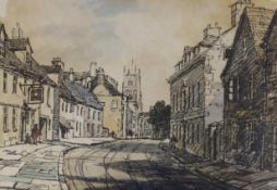 James Fletcher-Watson (1913-2004), ink and watercolour, 'Cotswold Town (Gloucester Street,