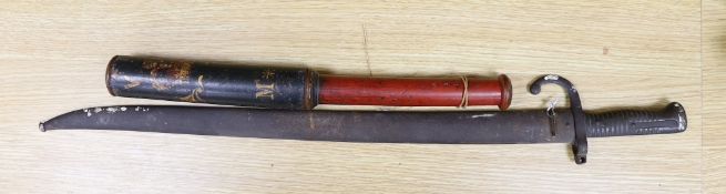 A Victorian Metropolitan police truncheon and a bayonet,truncheon 43 cms long,