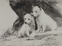 George W. Soper (1870-1942), drypoint etching, White Terriers, signed in pencil, 15 x 20cm