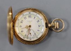 An early 20th century 14k Elgin hunter keyless fob watch, with Arabic dial and engraved monogram,