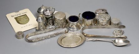A small group of collectable small silver and white metal items including two pairs of 19th