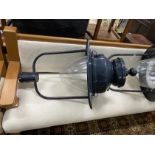 A pair of industrial style lanterns with perspex shades, height 108cm