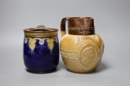 A Doulton Lambeth stoneware tobacco jar and a Queen Victoria Diamond Jubilee commemorative jug,
