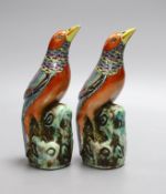 A pair of Chinese Republic ceramic birds,19 cms high,