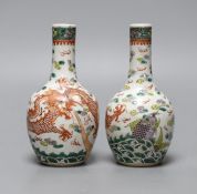A pair of Chinese enamelled porcelain ‘dragon’ bottle vases, Kangxi marks probably Guangxu period,