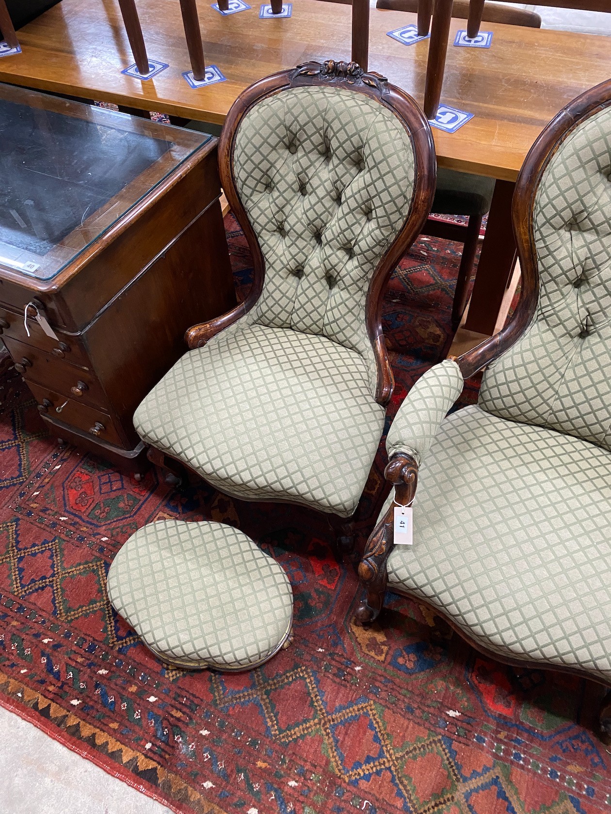 A pair of Victorian carved walnut spoon back chairs, one with arms together with a similar - Image 2 of 3