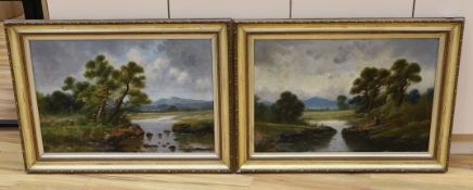 English School c.1900, pair of oils on canvas, River landscapes, 50 x 76cm