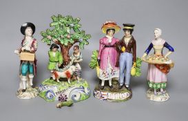 A Walton pearlware group ‘Tenderness’, a Walton type pearlware group of a couple, c.1820, and two