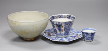 A Chinese Vung Tao cargo miniatures blue and white cup, Kangxi, porcelain bowl, a Japanese octagonal