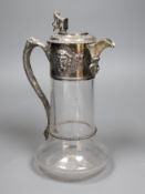 A Victorian silver mounted glass claret jug, by Richards & Brown, London, 1862, 26.9cm, decorated
