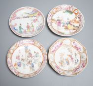 A group of four 18th century Chinese export famille rose saucers,