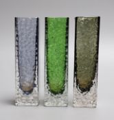 A trio of Whitefriars 'Nailhead' vases, model 9683, designed by Geoffrey Baxter, various colours,