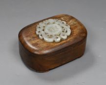 A Chinese hongmu and jade mounted box, 11cm wide