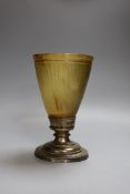 A 19th century and later horn and white metal chalice, 21cm tall