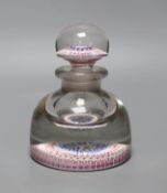 A concentric millefiori glass inkwell and stopper, ‘1848’ cane but later, 15cms high,