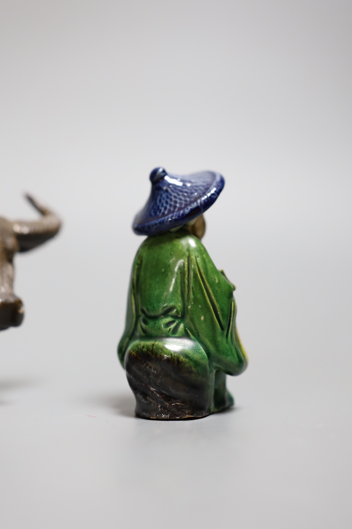 A Chinese Shiwan group of a girl on a buffalo and another,Girl on buffalo 20 cms wide, - Image 3 of 7