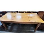 A Victorian style rectangular pine kitchen table, length 183cm, width 86cm, height 76cm