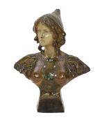 An Art Nouveau Goldscheider cold-painted terracotta bust of Cleo De Merod, signed Montenave, applied
